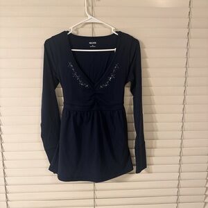 Hollister Dark Blue V-Neck Top